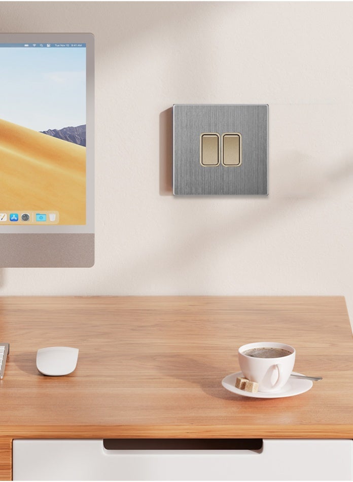 Vmax Small 2 Gang 2 Way Wall Light Switch | Dual Control | Modern Brushed Metal Finish | Durable & Safe Electrical Switch for Home, Office & Commercial Use - Image 3