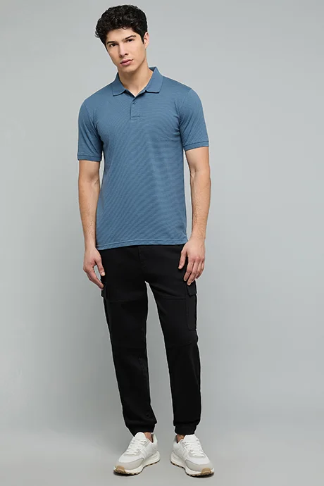 R&B Textured Polo T-Shirt with Short Sleeves
