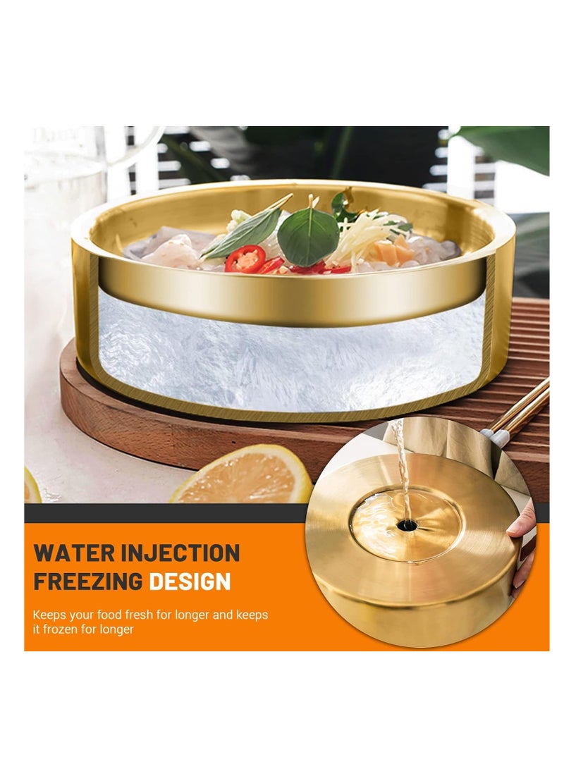 SYOSI 8.5in Gold Stainless Steel Ice Chilled Serving Tray - Elegant and Functional Cold Appetizer Platter with Ice for Parties and Events (Gold) - Image 4