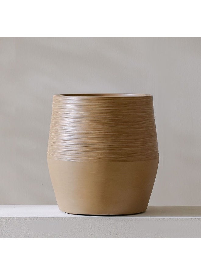 DANUBE HOME Mid-Size Taupe Fibre Clay Pot – Durable Weatherproof Planter for Balcony, Living Room & Garden Plants – 34.5×34.5×35 cm - Image 1