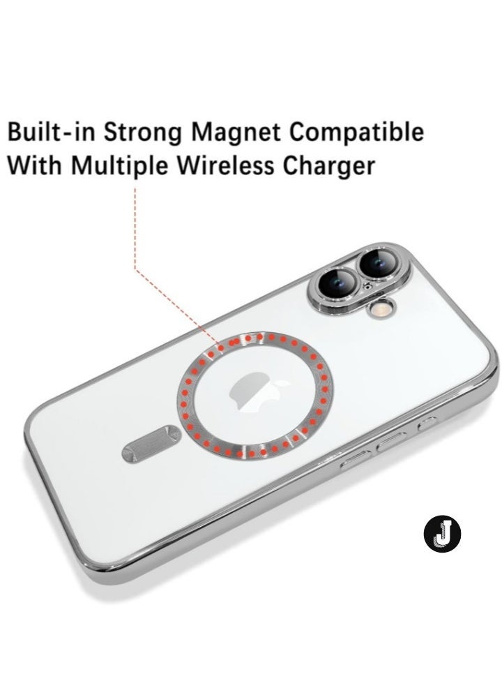 JAJEEK "iPhone 16 Magnetic Case with Built-in Camera Lens Protector – MagSafe Compatible, Soft TPU Anti-Scratch Shockproof Slim Clear Cover for Men & Women (Silver)" - Image 2
