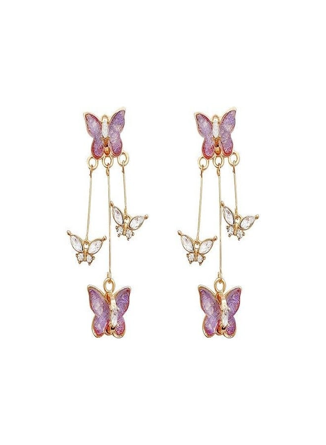 AMAAL Butterfly Drop Long Korean Earrings set for Women Girls Ladies | Western Crystal Earing Beads Pearl Dangle | Stylish Ear Rings Jewellery for woman | Valentine Gift for Girlfriend couple -343 - Image 1