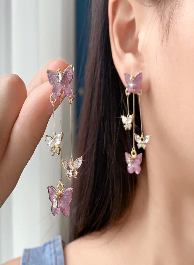 AMAAL Butterfly Drop Long Korean Earrings set for Women Girls Ladies | Western Crystal Earing Beads Pearl Dangle | Stylish Ear Rings Jewellery for woman | Valentine Gift for Girlfriend couple -343 - Image 2