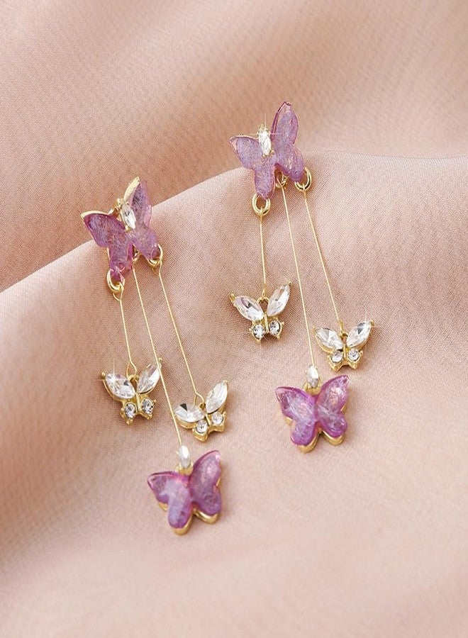 AMAAL Butterfly Drop Long Korean Earrings set for Women Girls Ladies | Western Crystal Earing Beads Pearl Dangle | Stylish Ear Rings Jewellery for woman | Valentine Gift for Girlfriend couple -343 - Image 4