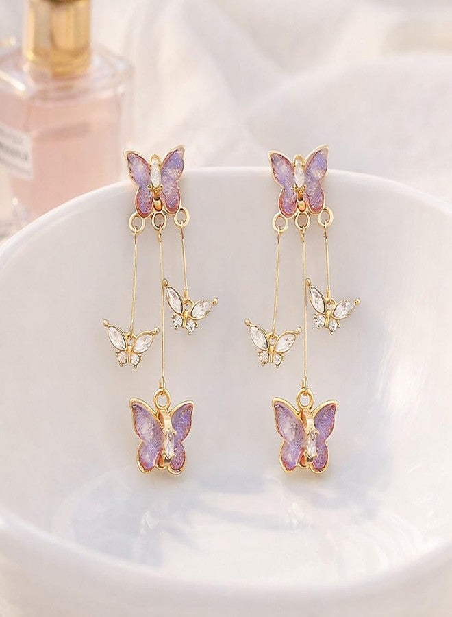 AMAAL Butterfly Drop Long Korean Earrings set for Women Girls Ladies | Western Crystal Earing Beads Pearl Dangle | Stylish Ear Rings Jewellery for woman | Valentine Gift for Girlfriend couple -343 - Image 5