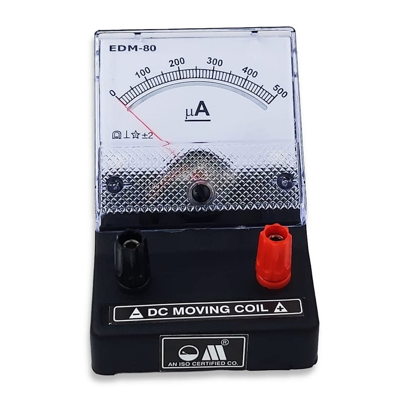 OM عداد ميكرو أمبير ® Meters EDM-80 بقاعدة مكتبية تناظرية 0-500 ميكرو أمبير | مقياس أمبير بملف متحرك | مقياس لأغراض تعليمية | أسود - Image 2
