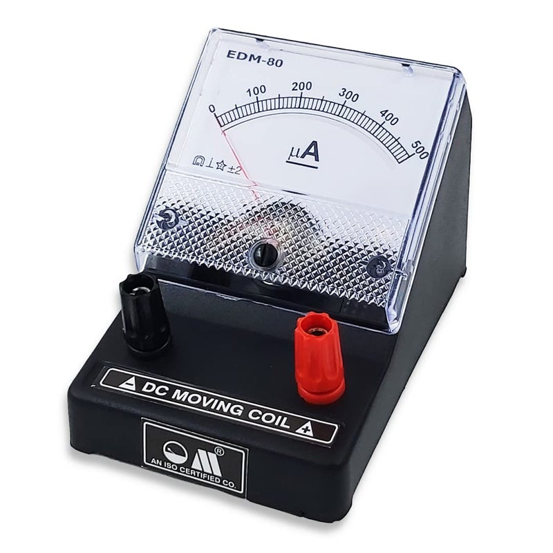 OM عداد ميكرو أمبير ® Meters EDM-80 بقاعدة مكتبية تناظرية 0-500 ميكرو أمبير | مقياس أمبير بملف متحرك | مقياس لأغراض تعليمية | أسود - Image 3