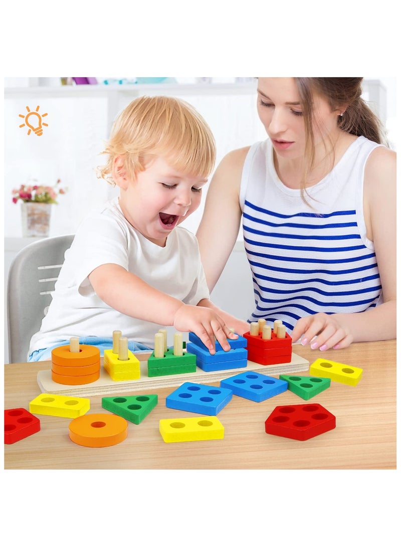 ORiTi ألعاب للأطفال من 1 إلى 3 سنوات للأولاد والبنات، ألعاب خشبية للفرز والترتيب للأطفال، ألعاب تعليمية، مجموعة فرز الأشكال والتعرف على الألوان، هدية ألغاز تعليمية - Image 3