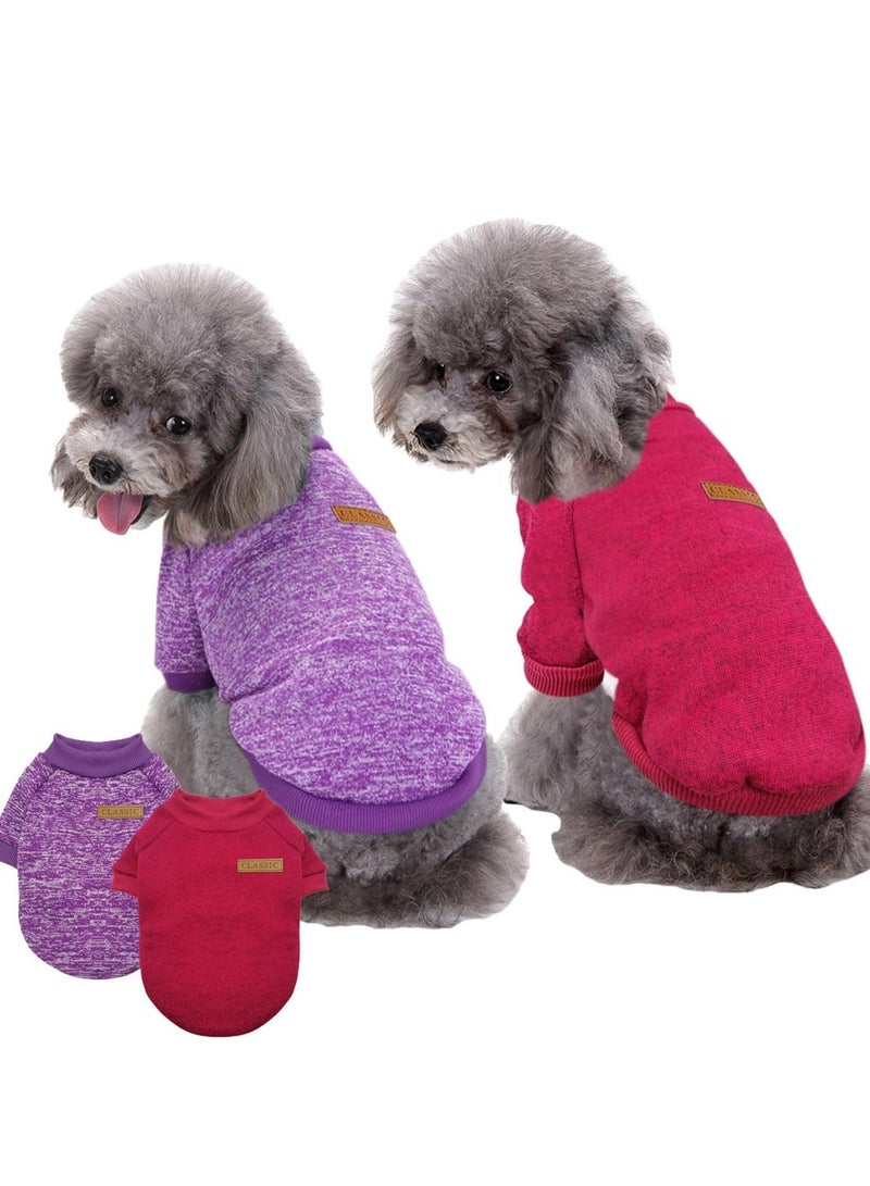 KASTWAVE Pet Dog Sweater, 2 Pack Pet Dog Classic Knitwear Sweater Soft Thickening Warm Pup Dogs Shirt Winter Puppy Sweate, Doggie Sweatshirt, X-Small Purple+Wine red - Image 1