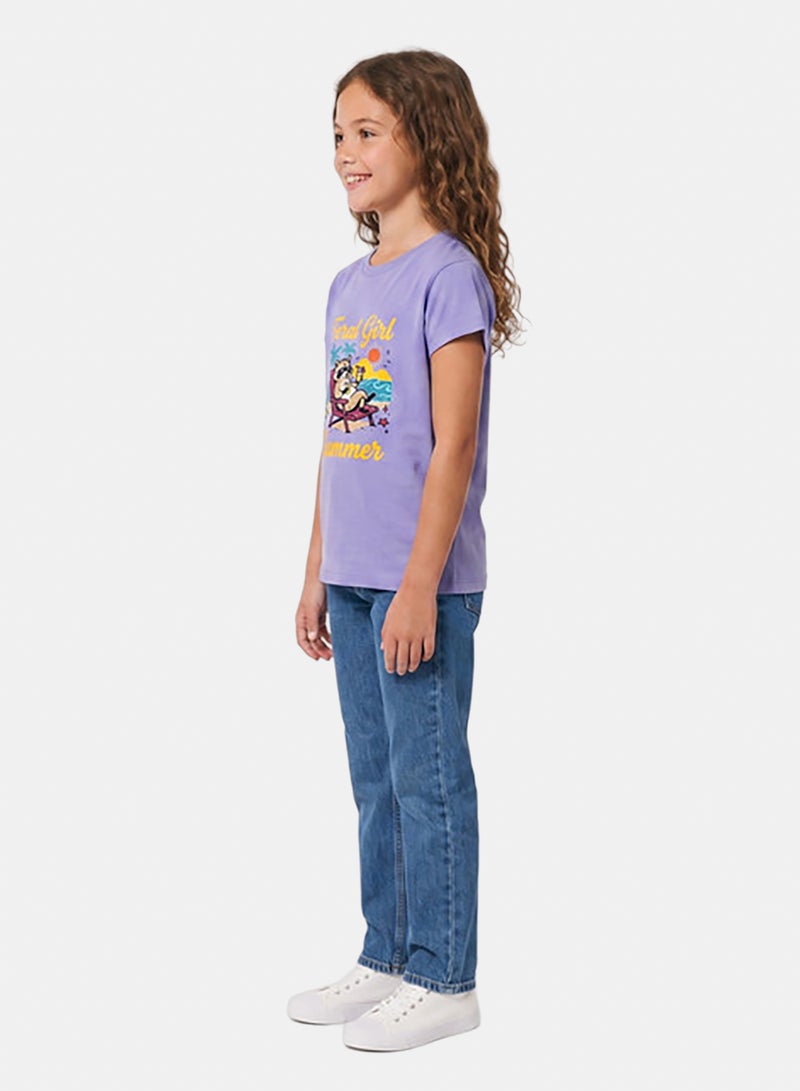 Andora Regular Fit Slip On Printed Girls T-Shirt - Purple - Image 2