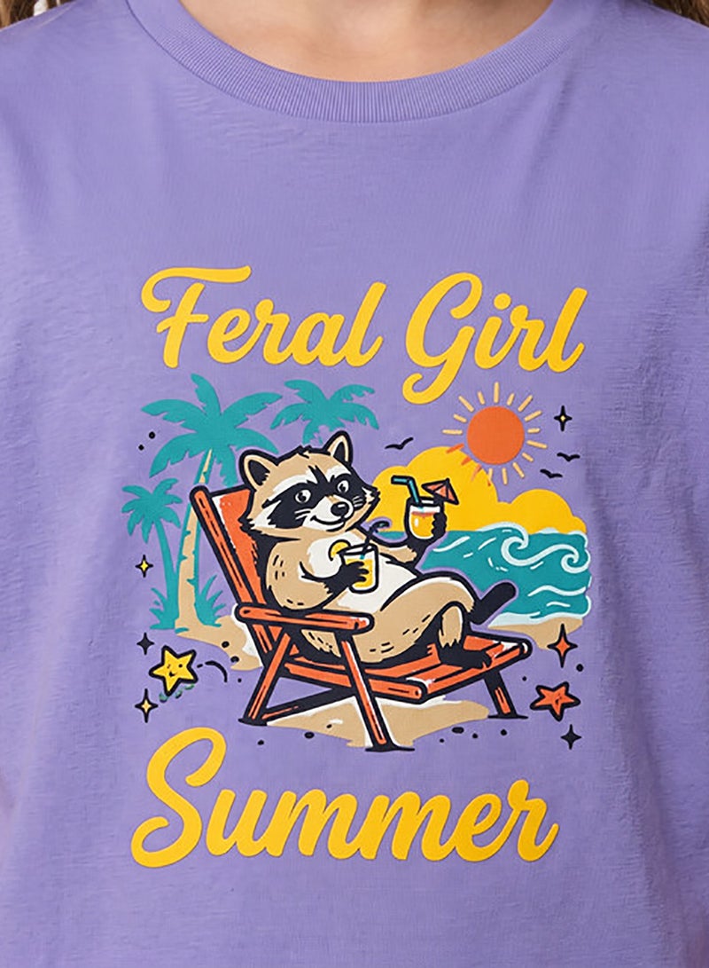 Andora Regular Fit Slip On Printed Girls T-Shirt - Purple - Image 4