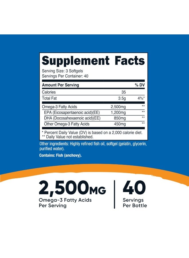 Nutricost Omega 3 Fish Oil 2500mg – High Strength EPA & DHA Supplement – 120 Softgels - Image 5