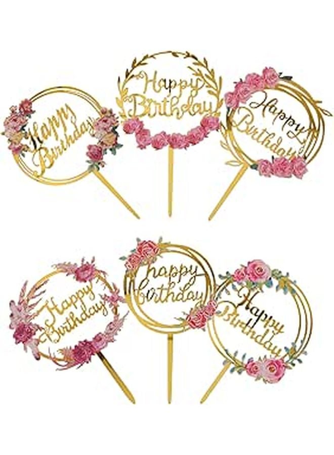 Acrylic Happy Birthday Cake Toppers 6pcs Hollow Design Cupcake Decorations Photo Props - Image 1