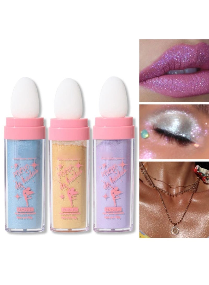Generic 3-Color Body Glitter Highlighter Stick, Sparkling Face and Body Glitter Powder, High Gloss Fairy Dust for Eyes, Lips, Hair, and Body - Perfect for a Dazzling Look!  - Image 1
