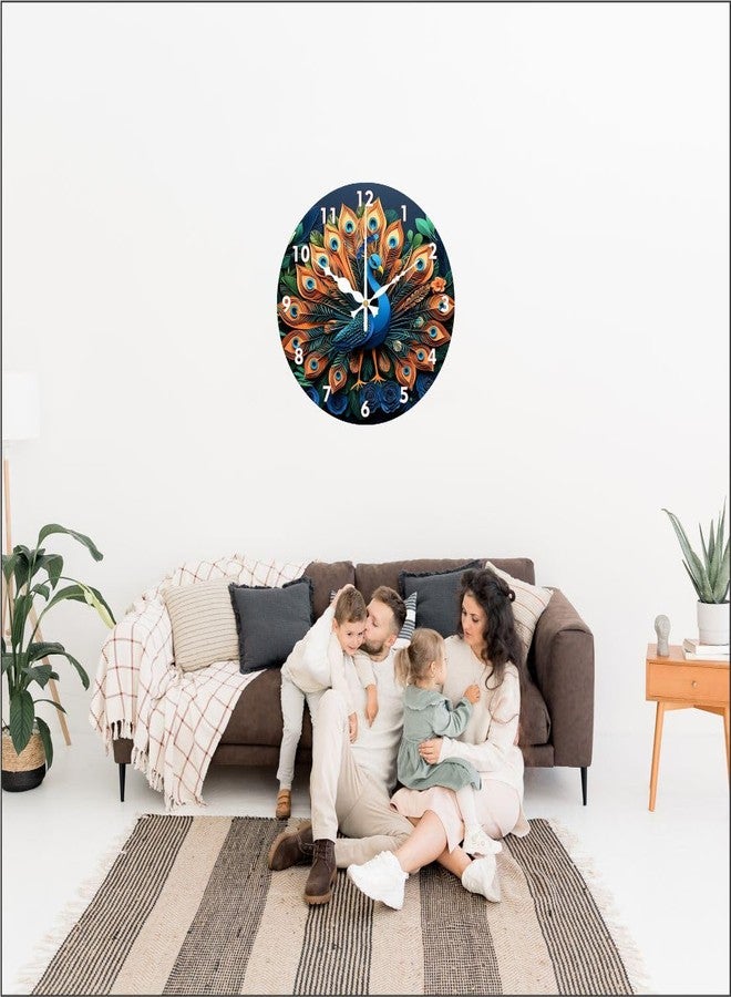 Ingo creation Peacock Wall Clock 40X40 CM Fancy Modern Art | Decorative Wall Clocks for Living Room Non-Ticking Silent Dial (Peacock-Blue)-Analog - Image 5