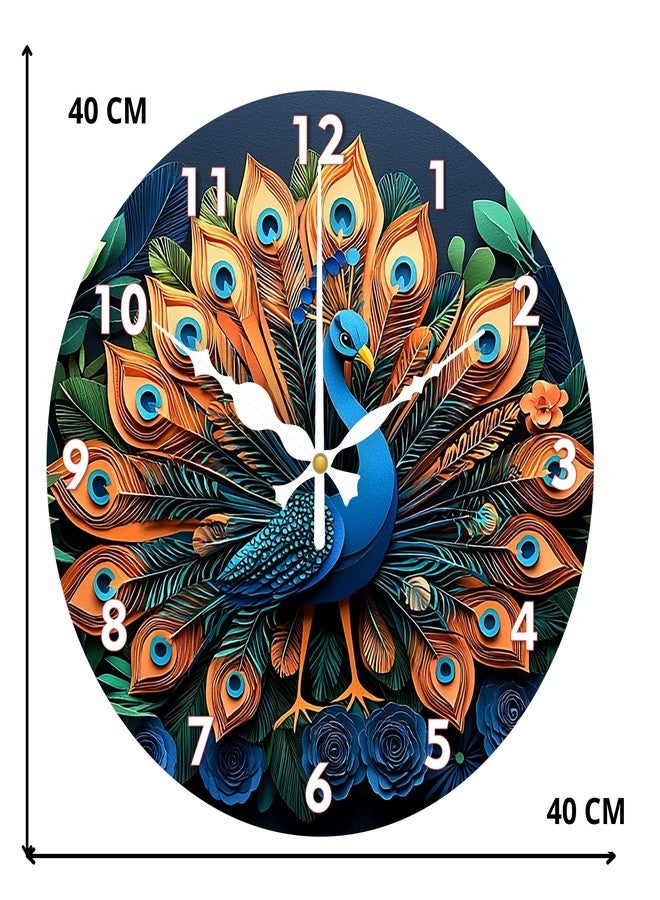 Ingo creation Peacock Wall Clock 40X40 CM Fancy Modern Art | Decorative Wall Clocks for Living Room Non-Ticking Silent Dial (Peacock-Blue)-Analog - Image 2