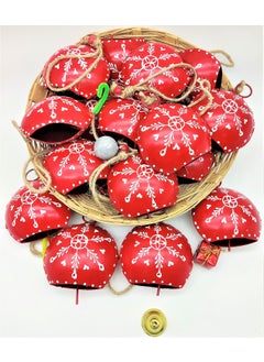 HIGHBIX HIGHBIX 10cm Big Hand Painted Festive Dcor Hanging Bells Set of 10 with Jute Bag Hand Painted Red 10cm 