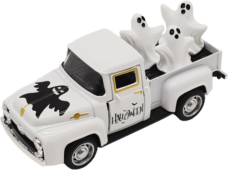 YimiBloss Halloween Decorations - Mini Cute Farmhouse Style Halloween Metal Truck Decor with 3 Removable Mini Ghost Ornaments for Tabletop, Tiered Tray, Shelf, Fireplace and Home Indoor Décor - Image 1