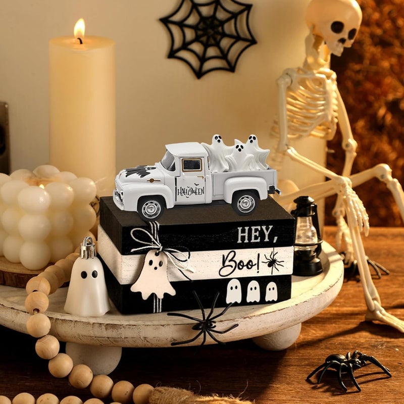 YimiBloss Halloween Decorations - Mini Cute Farmhouse Style Halloween Metal Truck Decor with 3 Removable Mini Ghost Ornaments for Tabletop, Tiered Tray, Shelf, Fireplace and Home Indoor Décor - Image 5
