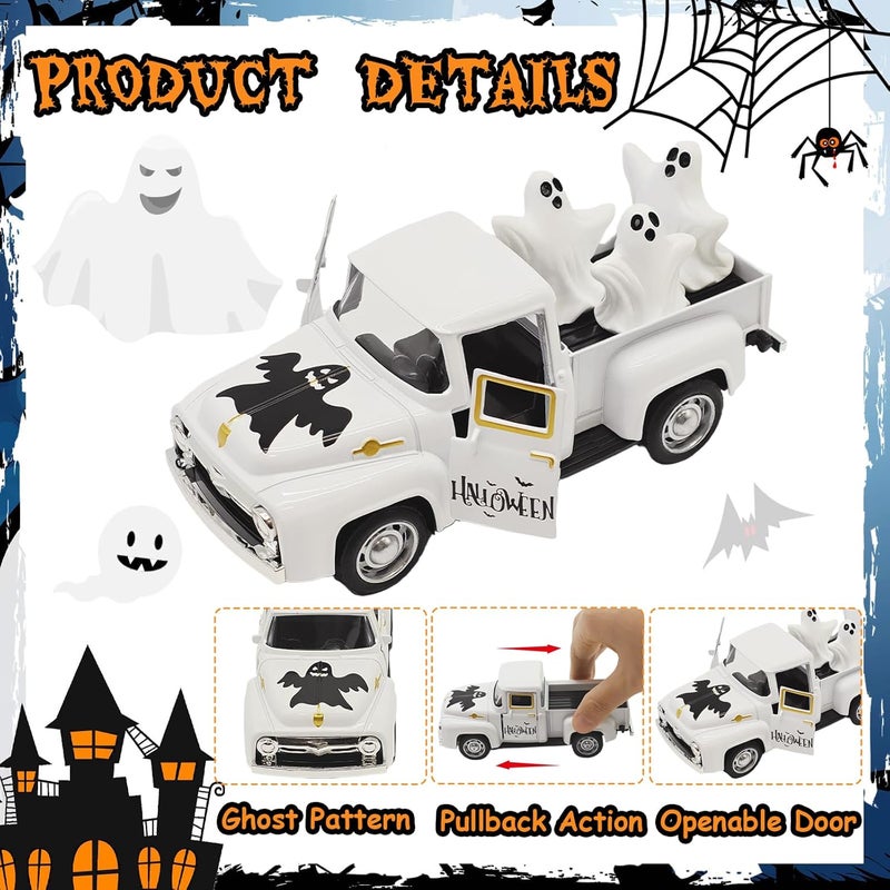 YimiBloss Halloween Decorations - Mini Cute Farmhouse Style Halloween Metal Truck Decor with 3 Removable Mini Ghost Ornaments for Tabletop, Tiered Tray, Shelf, Fireplace and Home Indoor Décor - Image 4