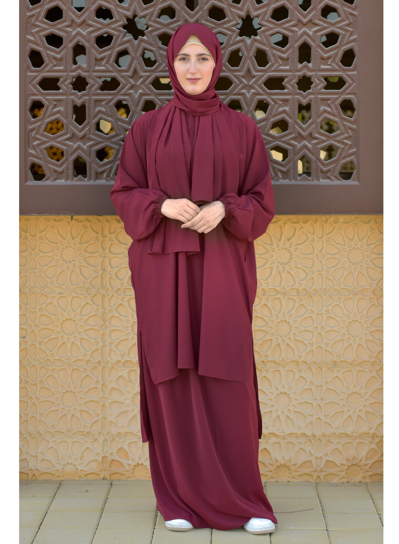 P101-umrah essentials Jilbab for women with tow style Skirt or Trouser -4 piece Prayer Clothes for Muslim Women-Islamic Abaya Dress Outfit maxi with scarf and small bag- Modest suit Women