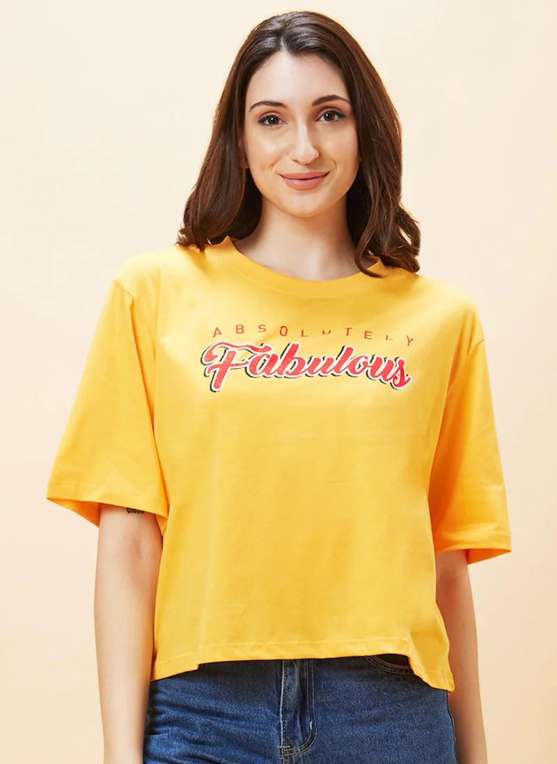globus Globus Women Typography Printed Pure Cotton Oversized T-Shirt