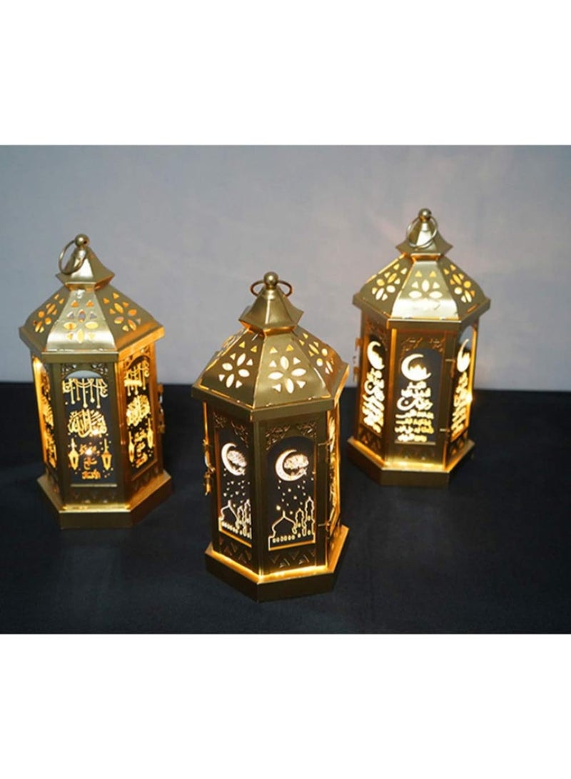 جورونب 2 قطعة من فانوس الشموع فوانيس رمضان الإسلامية، فانوس ذهبي مجوف، زينة حفلات لعيد رمضان ومهرجان الديكور - Image 4