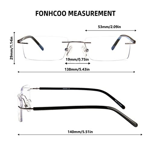 FONHCOO نظارات حجب الضوء الأزرق من FONHCOO - نظارات مضادة للأشعة الزرقاء للجنسين بخفة الوزن بدون إطار مستطيلة الشكل لمكافحة إجهاد العين أثناء استخدام الكمبيوتر والألعاب (رمادي) - Image 4