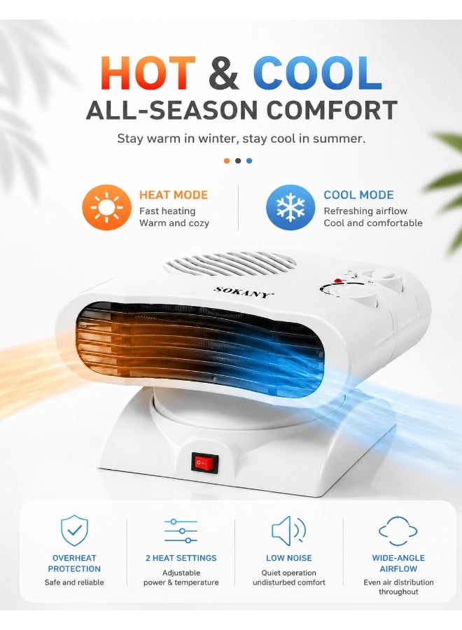 Fan Heater, Mini Desktop Heater, 2000W Cool/Warm/Hot Wind Selection, 3 speed Adjustable Thermostat for Winter, Portable Heater with Indicator Light