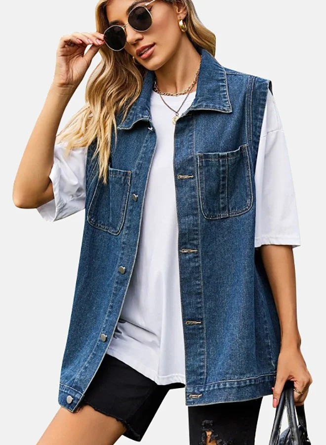 YUNIQEE Blue Hooded Sleeveless Denim Jacket