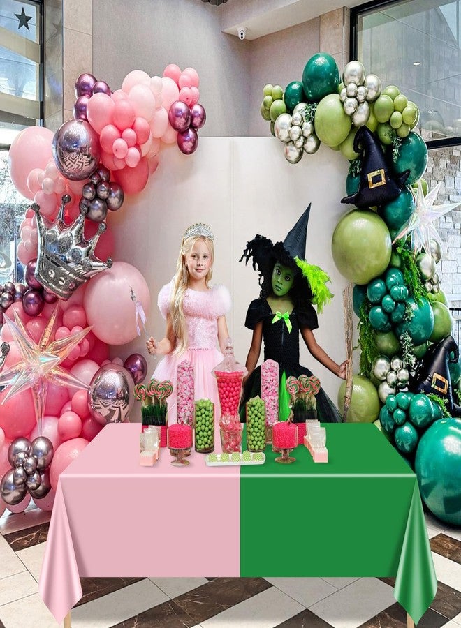 PTECDROTS 4Pcs Green and Pink Tablecloths Rectangular Pink Plastic Table Covers for Witch Birthday Decorations, 130 x 220cm - Image 4