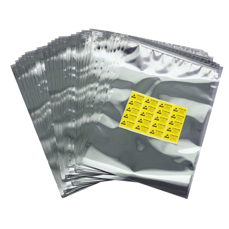 MWRF Source 100 PC Zip Lock Anti-Static Bags and Labels for Electronic Devices, 11x15 inches, 279x381 mm - Image 1