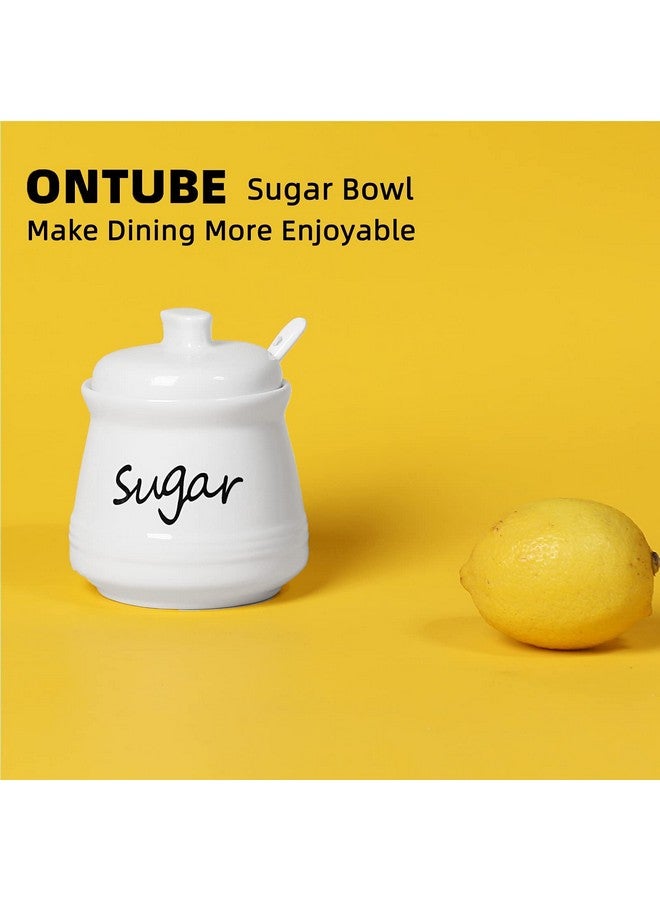 ONTUBE Ceramic Sugar Bowl with Lid and Spoon 12oz (White) - Image 3