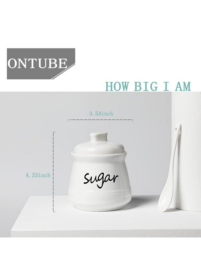 ONTUBE Ceramic Sugar Bowl with Lid and Spoon 12oz (White) - Image 2