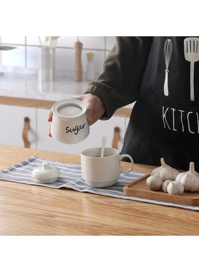 ONTUBE Ceramic Sugar Bowl with Lid and Spoon 12oz (White) - Image 4