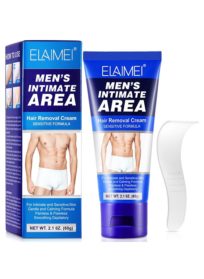 Elaimei Intimate Hair Removal Cream for Men, Painless Depilatory Cream for Private Areas, Extra Gentle and Moisturizing Formula, Suitable for All Skin Types, 60g - Image 1