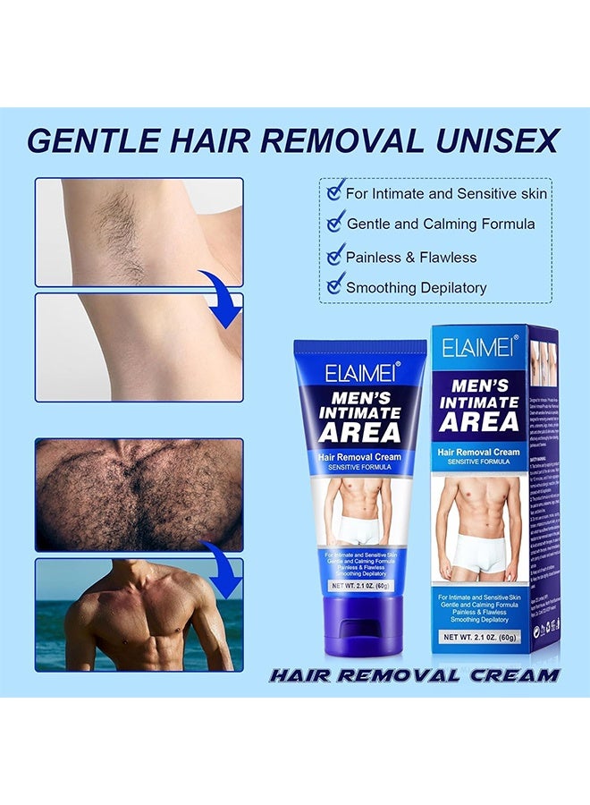 Elaimei Intimate Hair Removal Cream for Men, Painless Depilatory Cream for Private Areas, Extra Gentle and Moisturizing Formula, Suitable for All Skin Types, 60g - Image 2