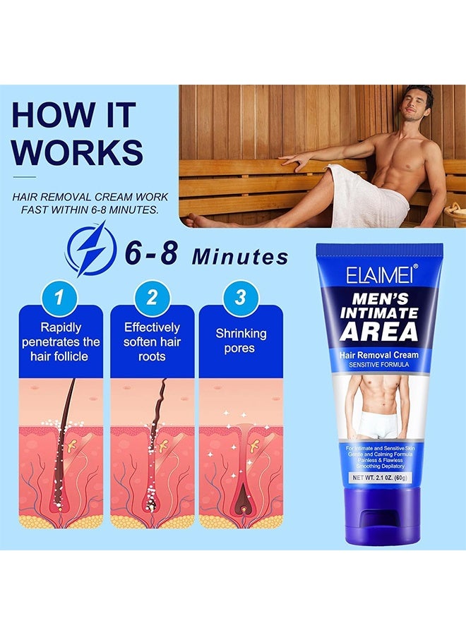 Elaimei Intimate Hair Removal Cream for Men, Painless Depilatory Cream for Private Areas, Extra Gentle and Moisturizing Formula, Suitable for All Skin Types, 60g - Image 3