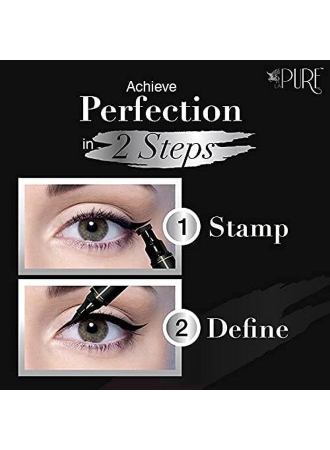 LA PURE Waterproof Liquid Eyeliner Stamp Winged Eyeliner Tool 2X Cat Eye Winged Eyeliner Stamp & Fine Tipped Pen Eyeliner Stencil Smudge Proof Black Eye Liner Tiktok Trend Items Wing Stamp - Black 8Mm - Image 3