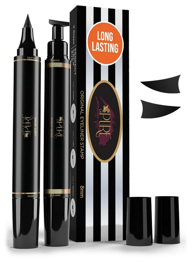 LA PURE Waterproof Liquid Eyeliner Stamp Winged Eyeliner Tool 2X Cat Eye Winged Eyeliner Stamp & Fine Tipped Pen Eyeliner Stencil Smudge Proof Black Eye Liner Tiktok Trend Items Wing Stamp - Black 8Mm - Image 1