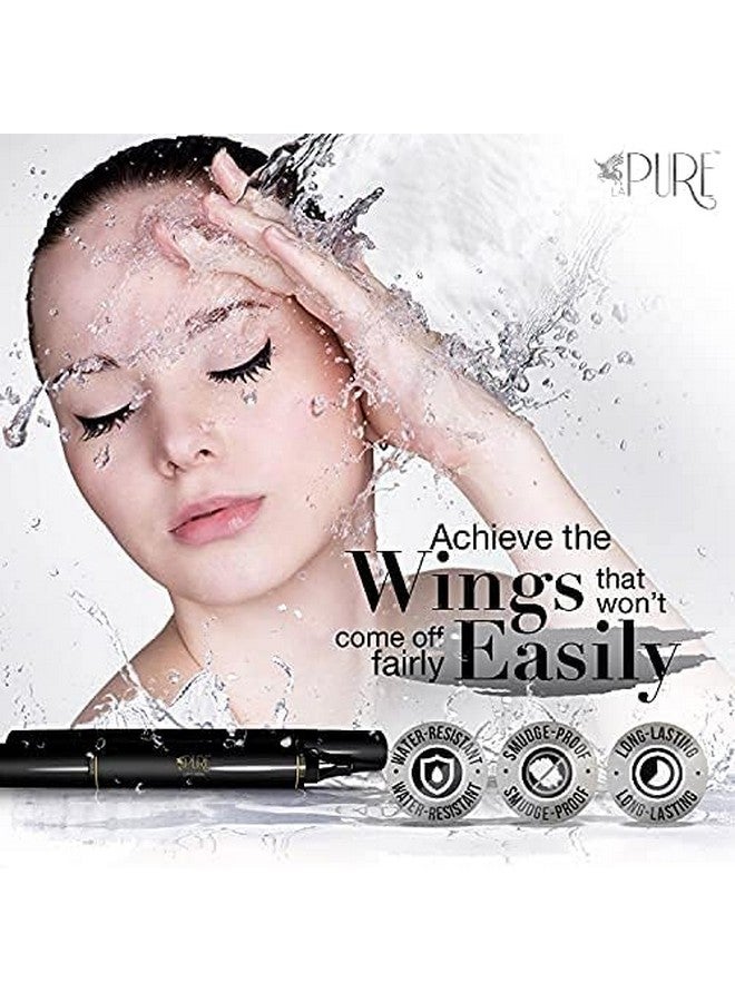 LA PURE Waterproof Liquid Eyeliner Stamp Winged Eyeliner Tool 2X Cat Eye Winged Eyeliner Stamp & Fine Tipped Pen Eyeliner Stencil Smudge Proof Black Eye Liner Tiktok Trend Items Wing Stamp - Black 8Mm - Image 2