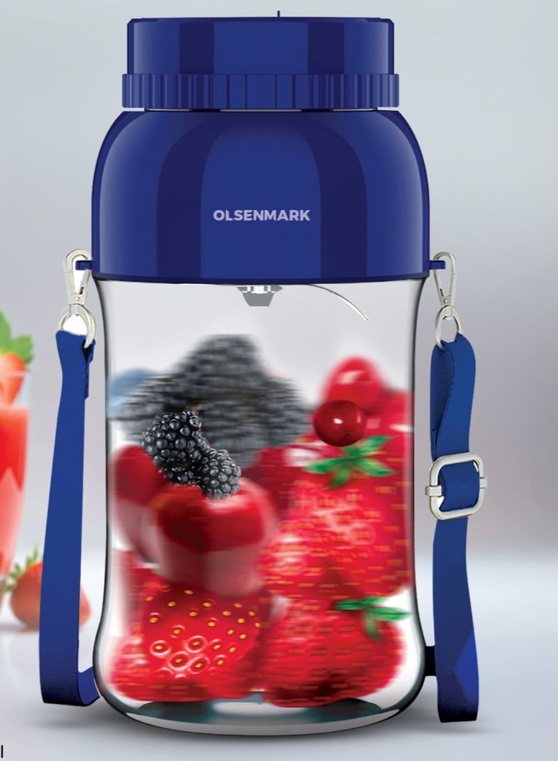 Olsenmark 1000 ml Rechargeable Nutrition Blender OMSB7047 for making Proteins Drinks, Smoothies, Shakes, Fresh Juices, with Stainless Steel Blades/ Safety Lock Design, Leak-Proof and Portable Design/ Suitable for Travel, Office, Gym, Outdoor Blue, 2 Years Warranty 1 L 40 W OMSB7047 Blue