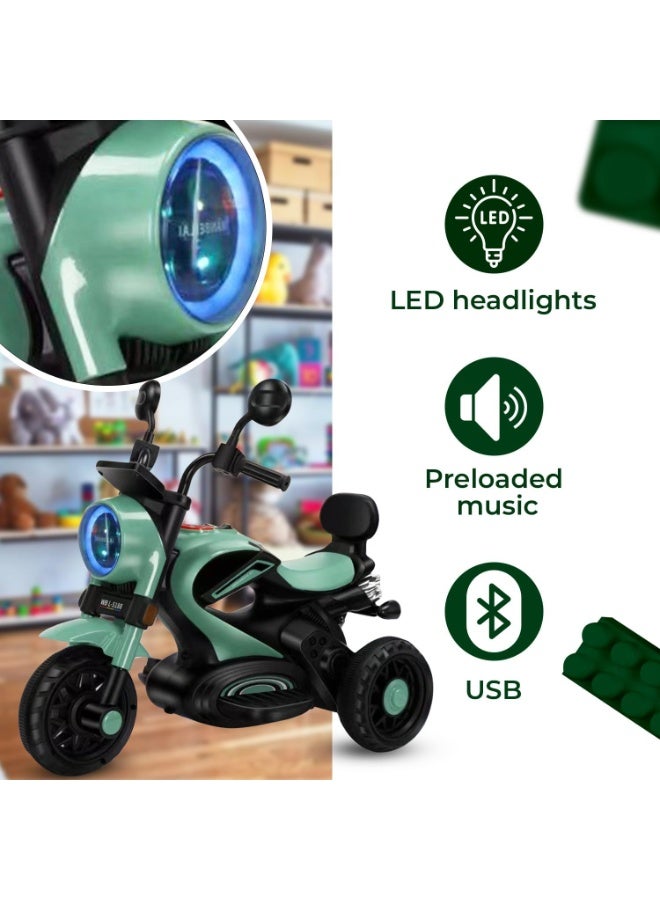ضحكة  دراجة نارية كهربائية للأطفال بثلاث عجلات، بطارية 6 فولت 4 أمبير، محرك 380 واط، أضواء LED وموسيقى، لعبة ركوب آمنة - Image 4