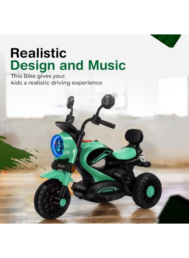 ضحكة  دراجة نارية كهربائية للأطفال بثلاث عجلات، بطارية 6 فولت 4 أمبير، محرك 380 واط، أضواء LED وموسيقى، لعبة ركوب آمنة - Image 3