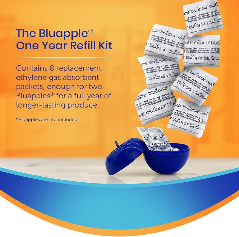 Bluapple Produce Saver Refill Kit - Keep Fruits & Vegetables Fresh Longer, Veggie & Fruit Saver, 8 Packets (9 grams each), Lasts up to 3 Months, Produce Storage, Ethylene Gas Absorber, Made in USA - Image 2