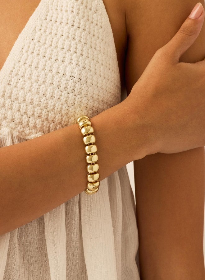 PAVOI 14K Yellow Gold Plated Chunky Ribbed Texture Bracelet for Women |Gold Statement Jewelry Piece - Image 3
