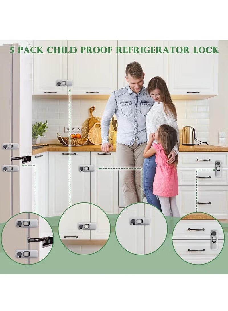 أقفال ثلاجة آمنة للأطفال، 5 قطع قفل ثلاجة مقاوم للأطفال، مزالج واقية ذاتية اللصق، أقفال أمان للأطفال بدون حفر، قفل مقاوم للقرص للأطفال الصغار والأطفال، قفل ثلاجة قوي لاصق ضد الأطفال، قفل أمان الطفل للثلاجة والأدراج وغسالة الأطباق والفرن والخزانة والخزانة - Image 4