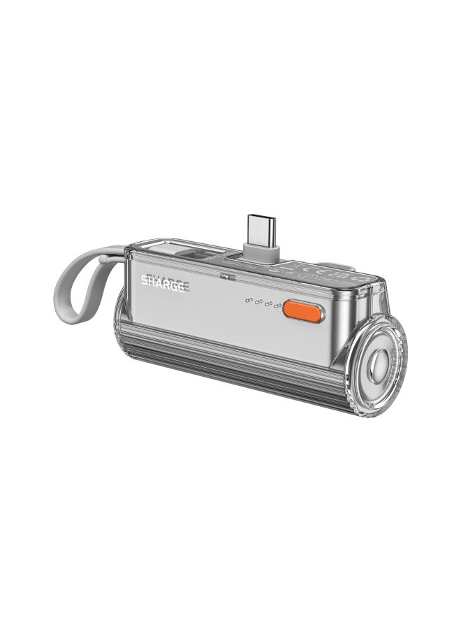 SHARGE - SHARGE SP012 Flow Mini Portable Charger 5000mAh Small Power Bank with Changeable Plugs and Built-in Cable Dual Port USB C External Battery Compatible with iPhone 16/15/14/13 iPad - Image 1