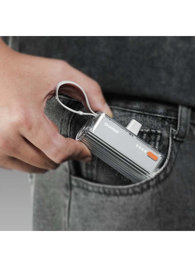 SHARGE - SHARGE SP012 Flow Mini Portable Charger 5000mAh Small Power Bank with Changeable Plugs and Built-in Cable Dual Port USB C External Battery Compatible with iPhone 16/15/14/13 iPad - Image 1