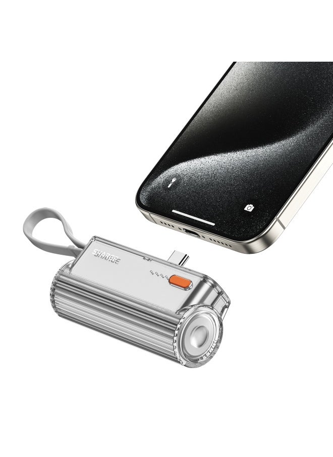 SHARGE - SHARGE SP012 Flow Mini Portable Charger 5000mAh Small Power Bank with Changeable Plugs and Built-in Cable Dual Port USB C External Battery Compatible with iPhone 16/15/14/13 iPad - Image 1